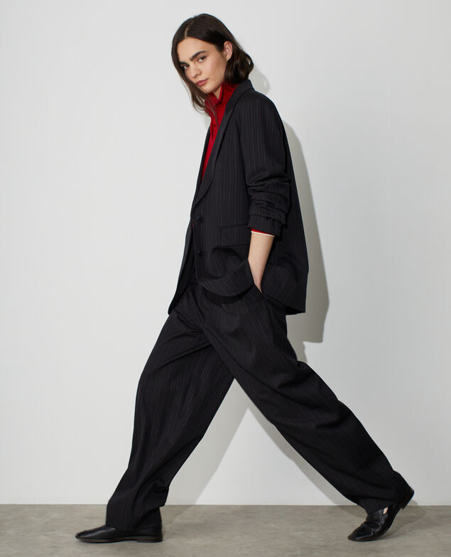 Pleated wool wide-leg trousers M082 st gray brown