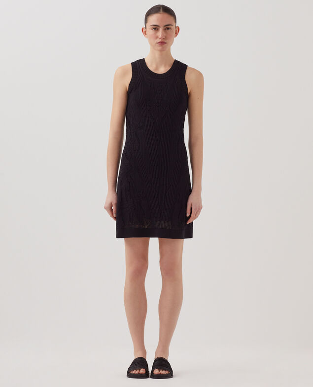 Robe courte en crochet &agrave; motif floral H091 black beauty