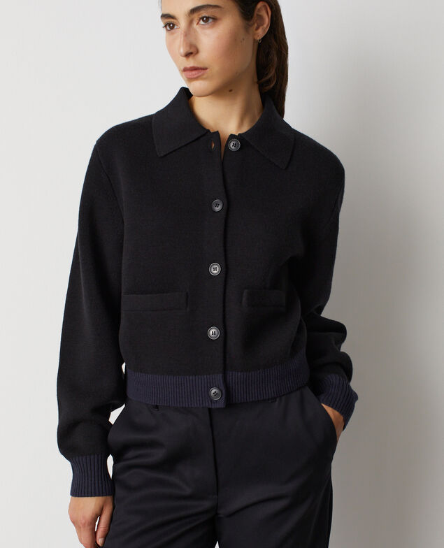 Cardigan bicolore en laine L090 bico black navy