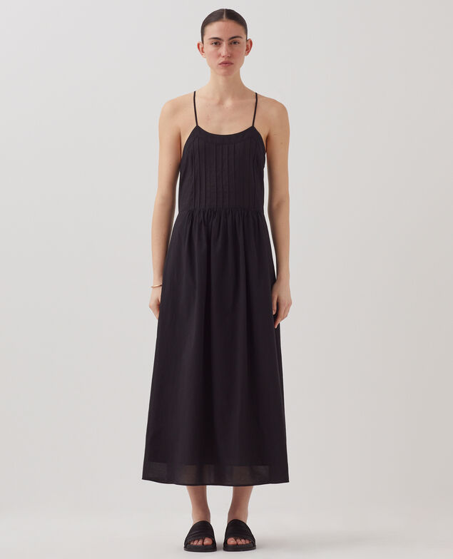 Robe longue &agrave; bretelles en voile de coton H091 black beauty