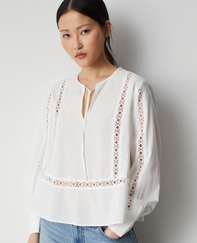 Blouse brod&eacute;e en coton M000 blanc