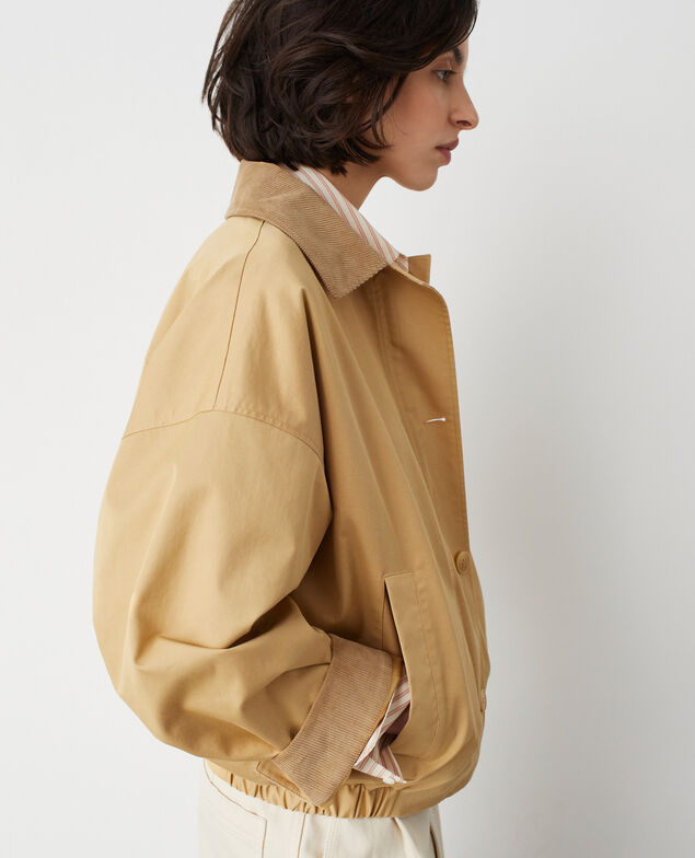 Water-repellent jacket with corduroy trim M320 beige mastic