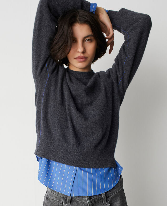 Pull col rond en cachemire M085 gray st blue