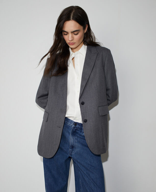 Wool tailored jacket M040 herringbone gray