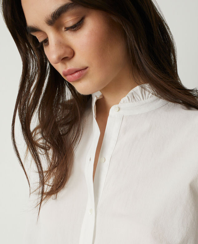 Blouse col volant&eacute; en coton M000 blanc
