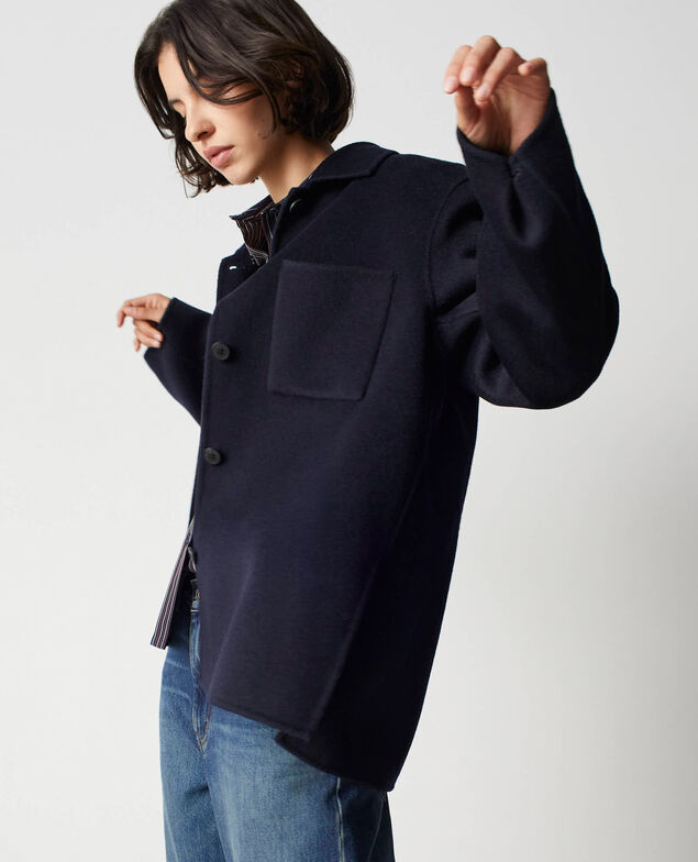 Oversized double-faced wool-blend jacket with a touch of cashmere M691 bleu marine