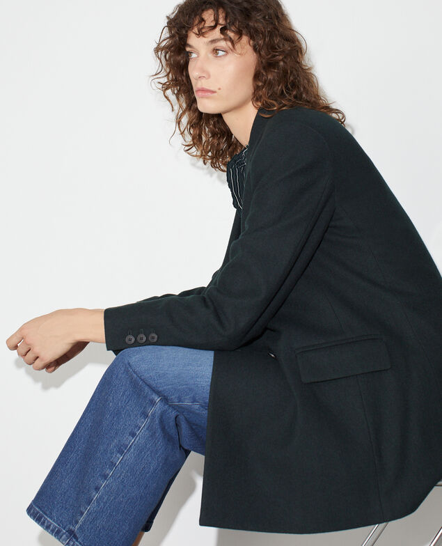 Veste de tailleur en laine m&eacute;lang&eacute;e M595 herringbone green