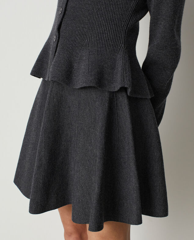 Jupe patineuse en laine m&eacute;rinos m&eacute;lang&eacute;e M081 gris noir