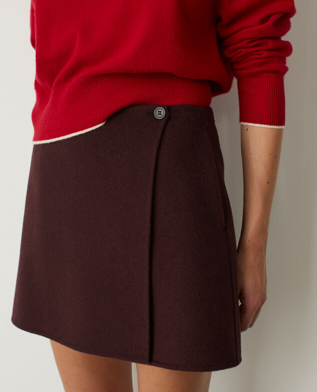 Short Double-Faced Wool-Blend Skirt with a Touch of Cashmere M190 rouge noir