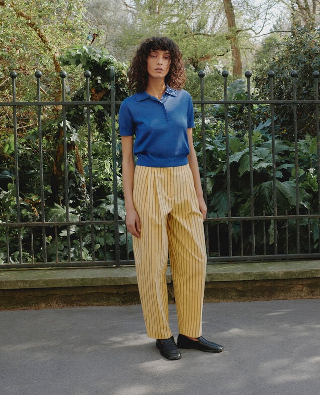 Pantalon barrel ray&eacute; en coton seersucker M430 st yellow black