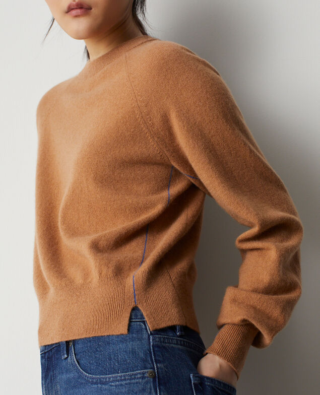Cashmere crew-neck sweater M346 brown st blue