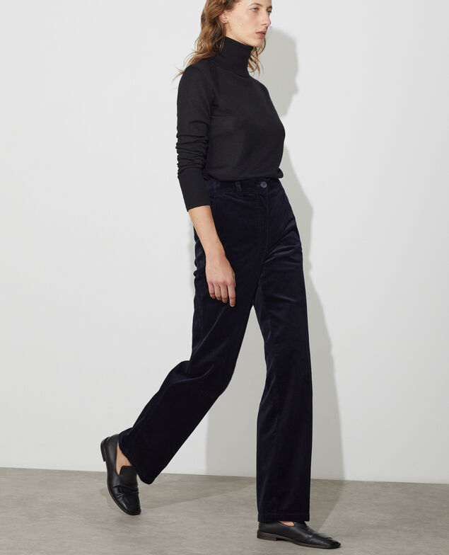 Pantalon droit en velours c&ocirc;tel&eacute; U690 navy
