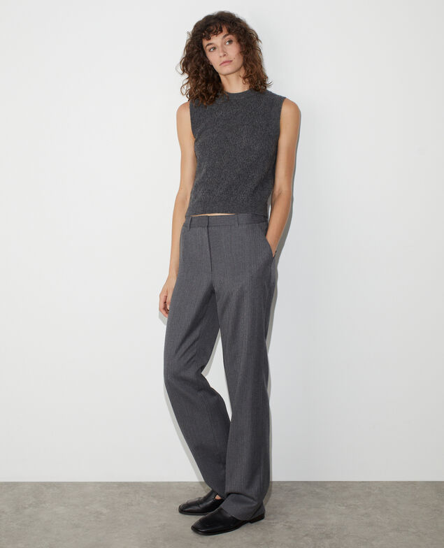 Pantalon droit en laine M040 herringbone gray