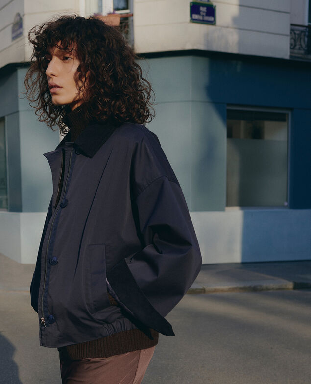 Blouson finitions velours c&ocirc;tel&eacute; M690 bleu marine