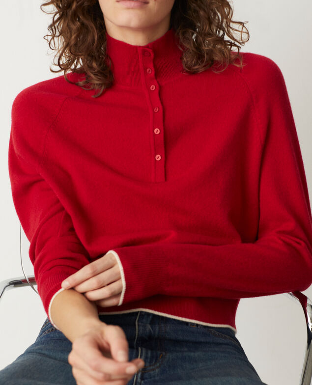 Pull col chemin&eacute; boutonn&eacute; en cachemire M151 red st ecru
