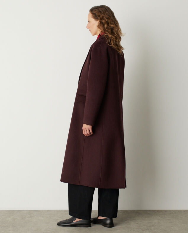 Manteau long en laine m&eacute;lang&eacute;e double face et touche de cachemire M190 rouge noir