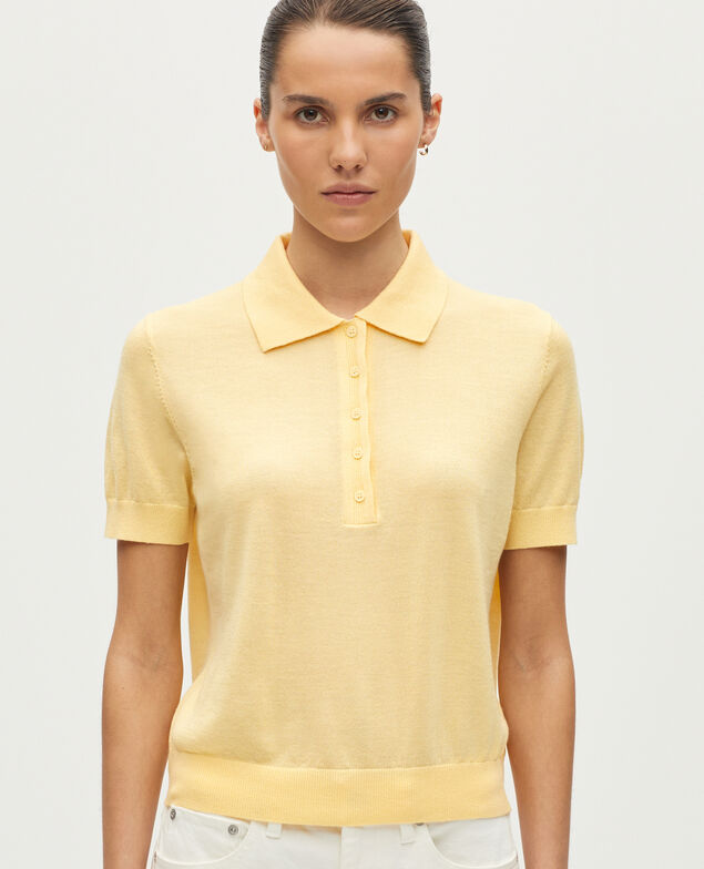 Polo court en laine m&eacute;rinos et soie M410 jaune clair