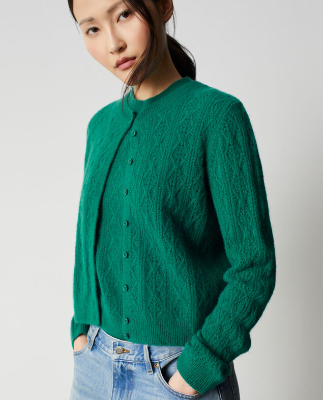 Open-knit cashmere cardigan M550 vert