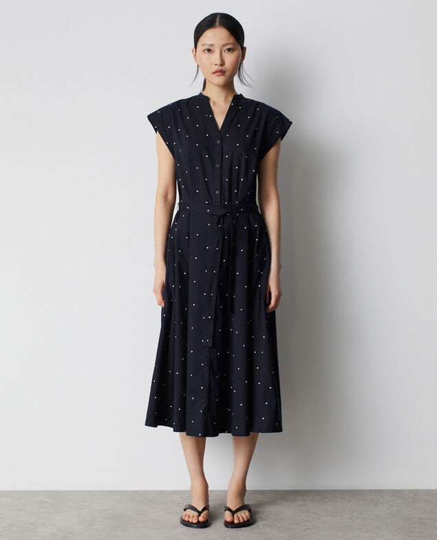Robe longue en voile de coton imprim&eacute; M090 pindot black