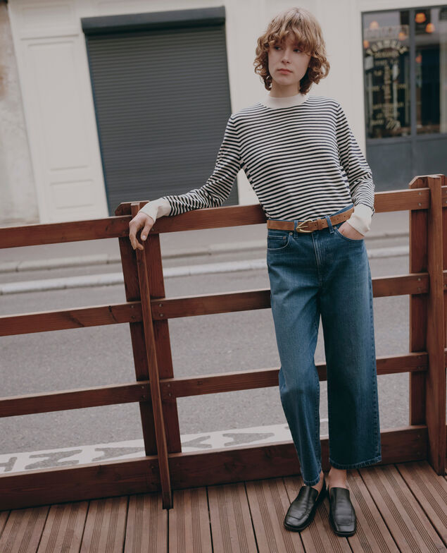 Pull marin en laine m&eacute;rinos M686 st navy ecru