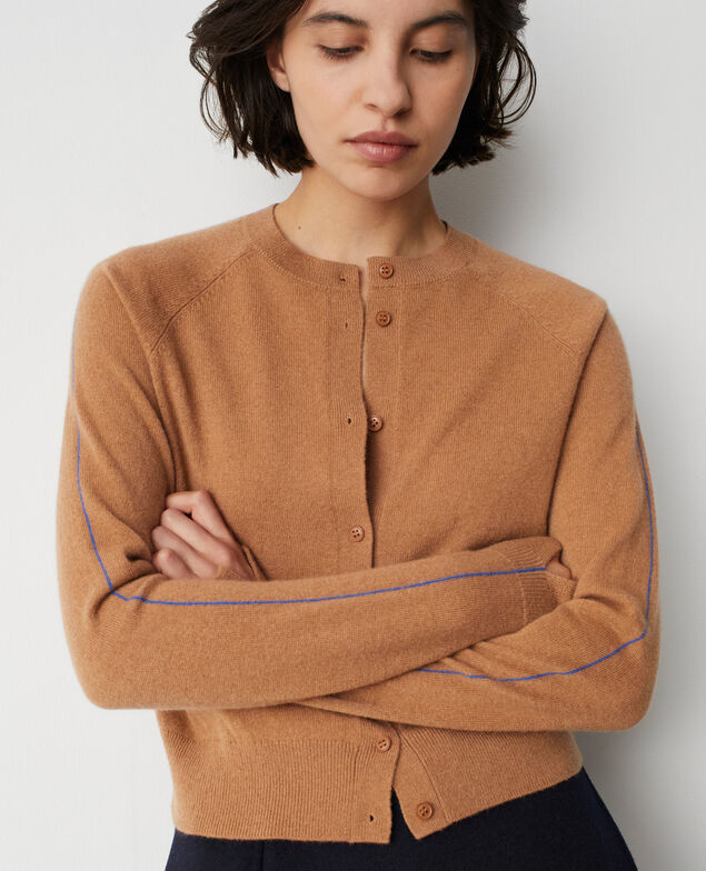 Cashmere crew-neck cardigan M346 brown st blue