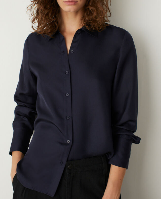 Silk shirt M690 bleu marine
