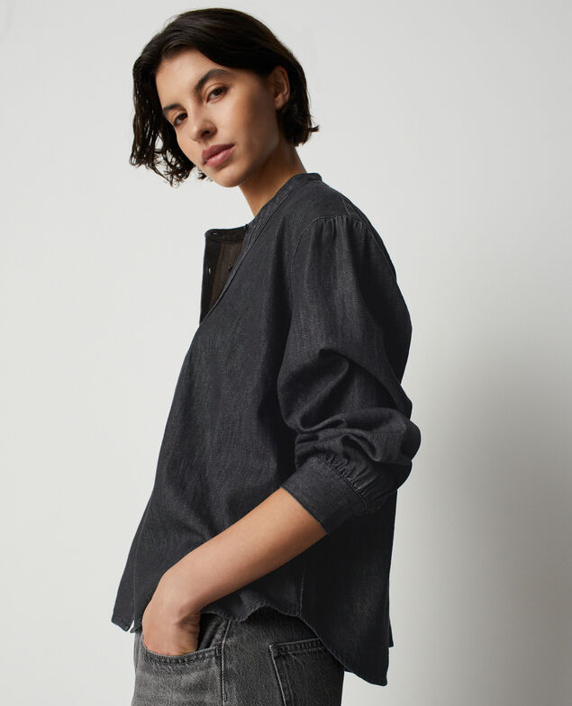 Relaxed-fit denim blouse U081 dark gray