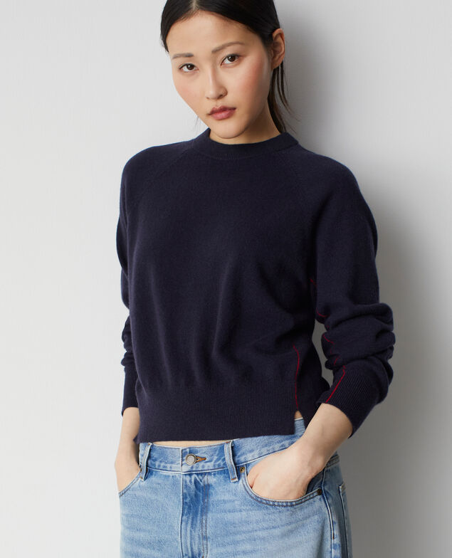 Cashmere crew-neck sweater M699 navy st red
