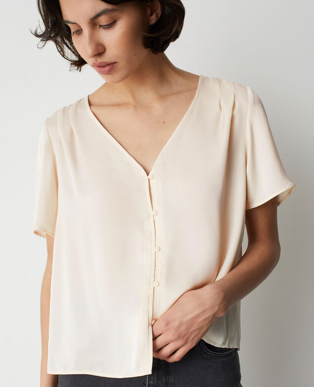 Blouse fluide satin&eacute;e M301 beige lin