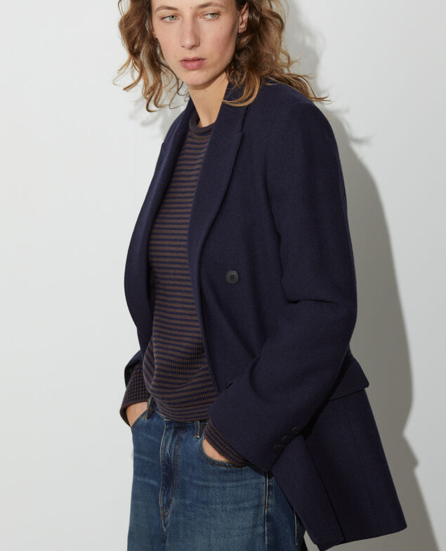Veste de tailleur en laine m&eacute;lang&eacute;e M672 herringbone blue