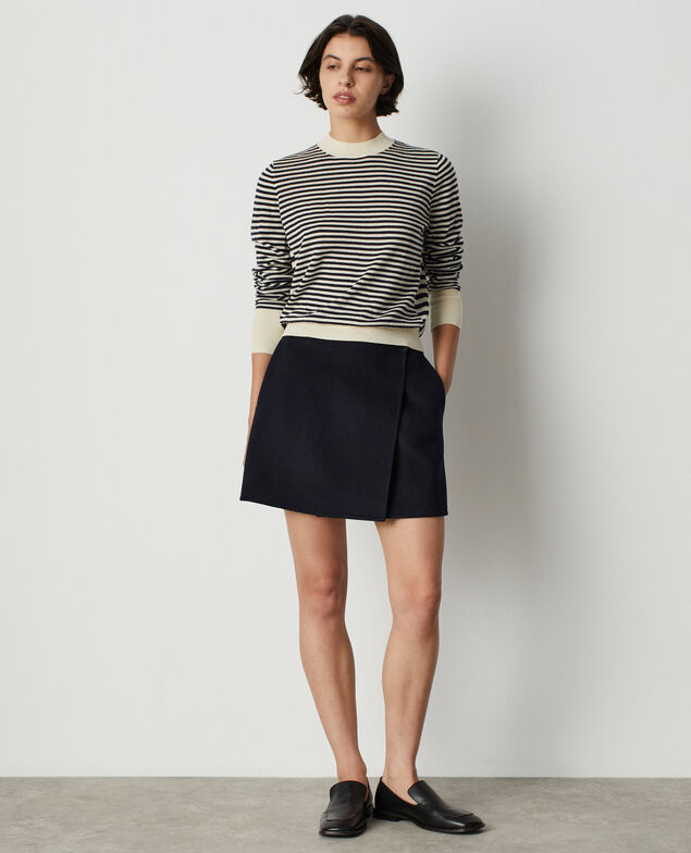 Short Double-Faced Wool-Blend Skirt with a Touch of Cashmere M691 bleu marine