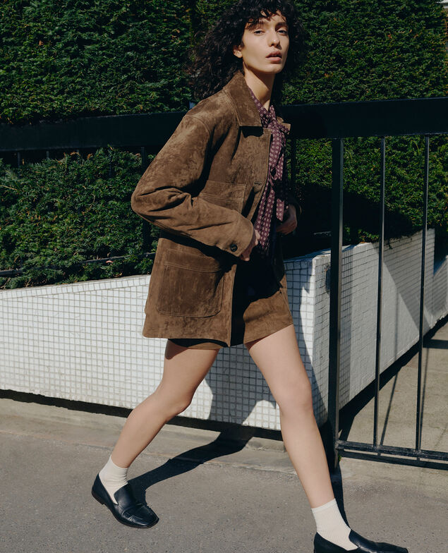 Veste en cro&ucirc;te de cuir aspect su&eacute;d&eacute; M345 mocca