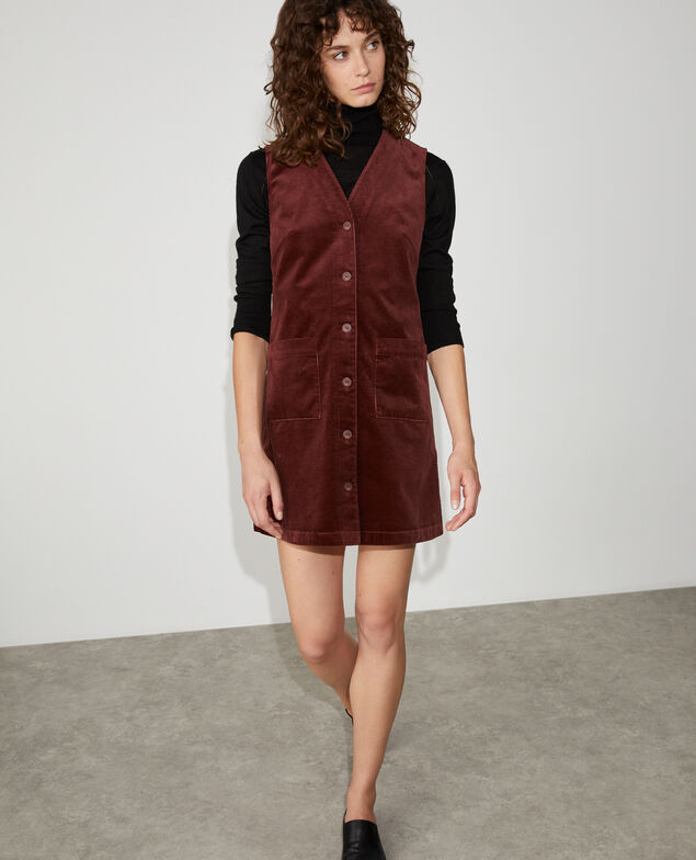 Robe courte sans manches en velours c&ocirc;tel&eacute; U380 dark brown