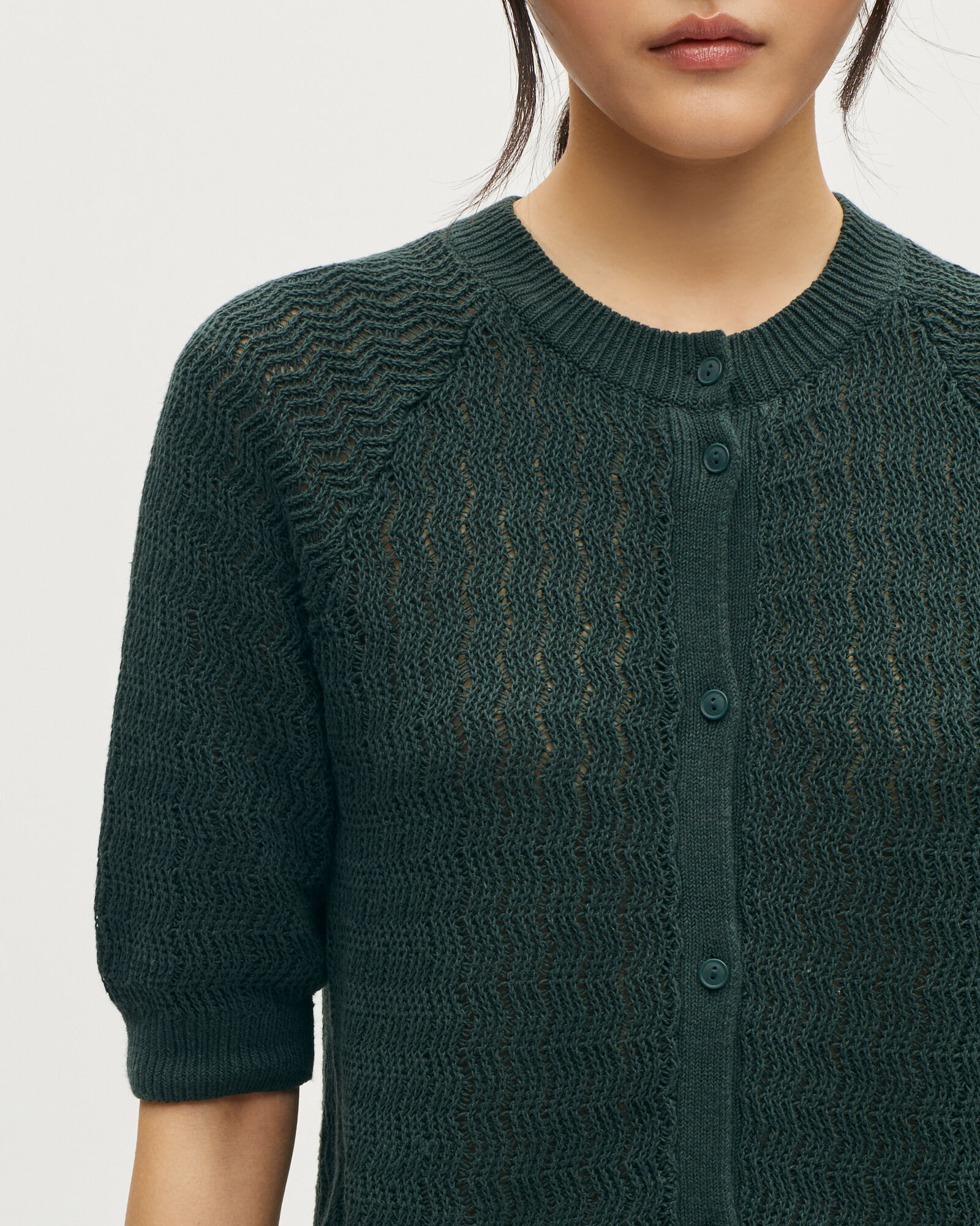 Short-sleeve linen cardigan spruce green | Princesse tam.tam