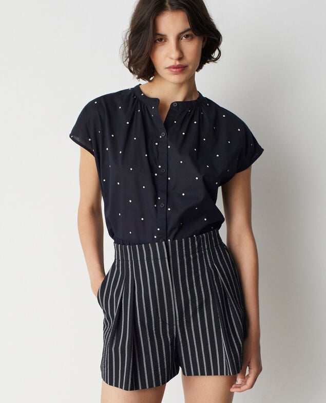 Short ray&eacute; en coton seersucker M091 st black white