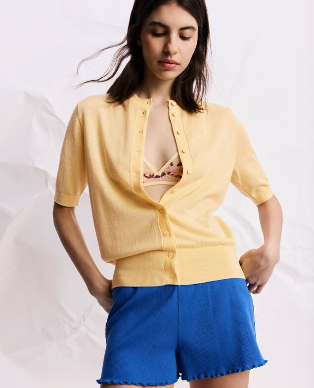 Cardigan en laine m&eacute;rinos et soie M410 jaune clair