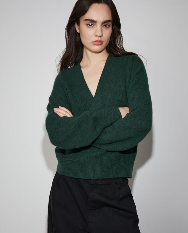 Pull col V en cachemire M590 vert fonce