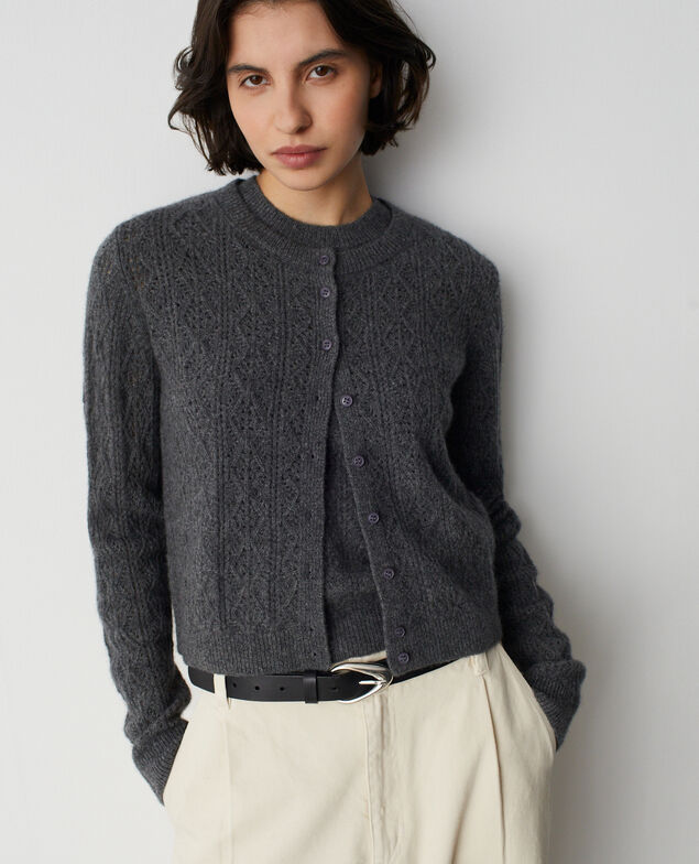 Open-knit cashmere cardigan M050 gris ardoise