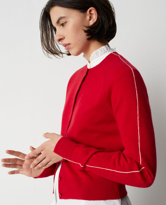 Cashmere crew-neck cardigan M151 red st ecru