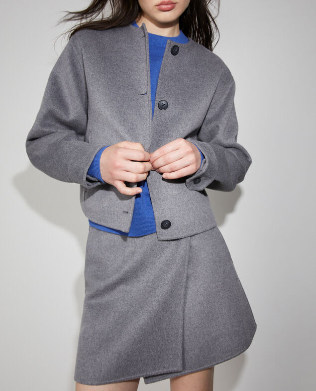 Short Double-Faced Wool-Blend Skirt with a Touch of Cashmere M070 gris taupe