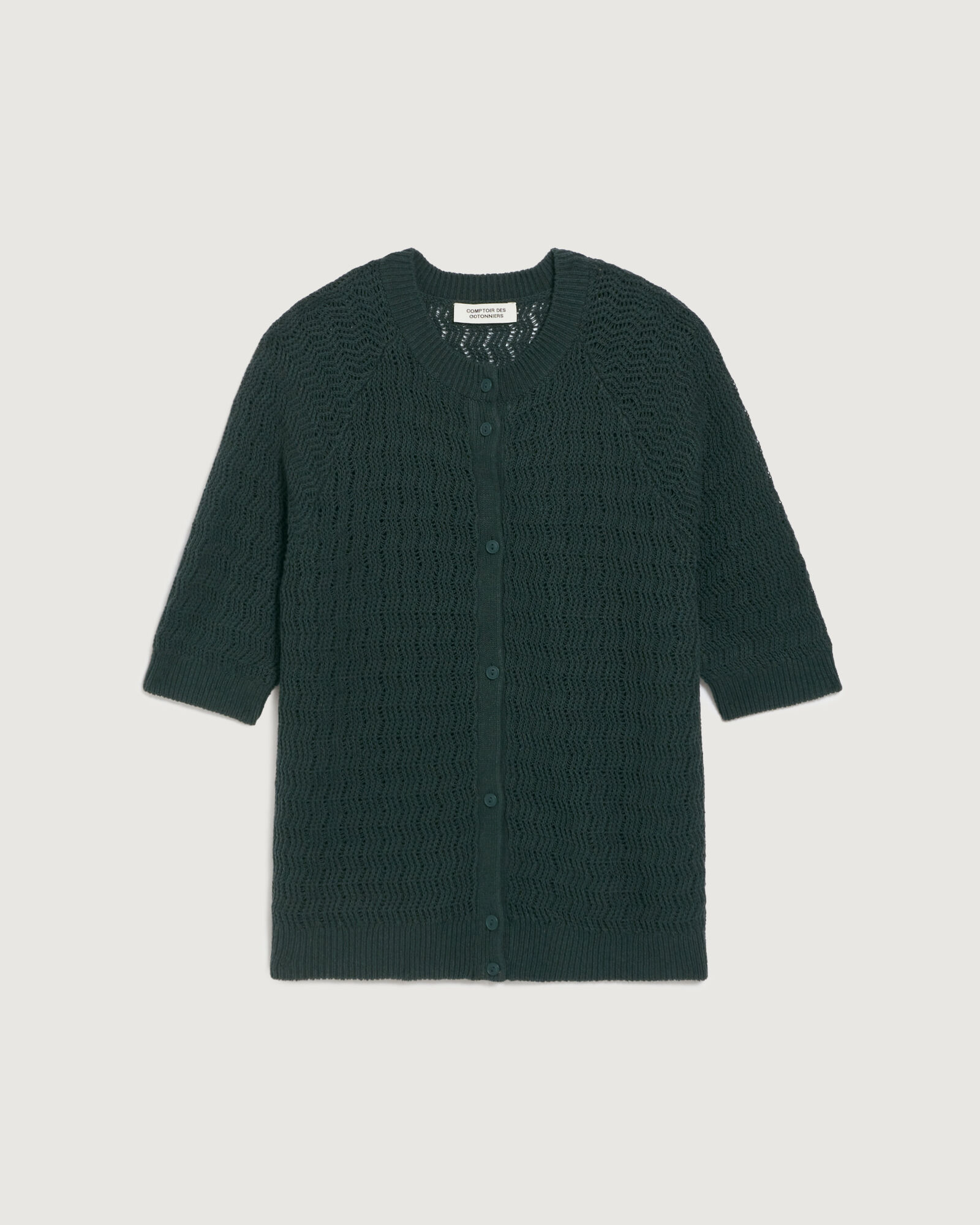 Short-sleeve linen cardigan spruce green | Princesse tam.tam
