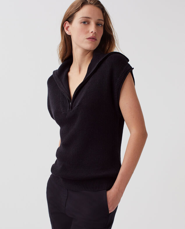 Pull sans manches col zipp&eacute; en lin H091 black beauty