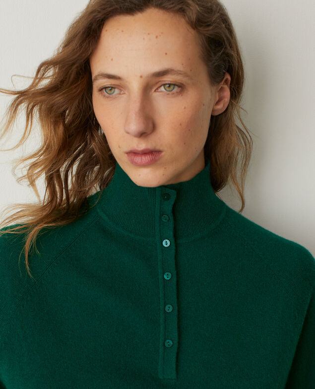 Pull col chemin&eacute; boutonn&eacute; en cachemire M581 green st ecru