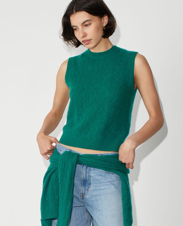 Openwork cashmere sleeveless sweater M550 vert