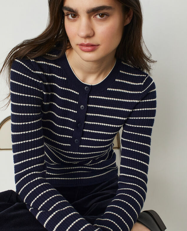 Buttoned crew-neck sweater U692 stripe navy