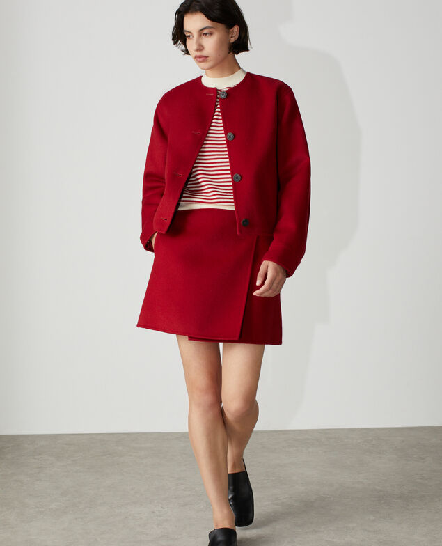 Short Double-Faced Wool-Blend Skirt with a Touch of Cashmere M160 rouge carmin