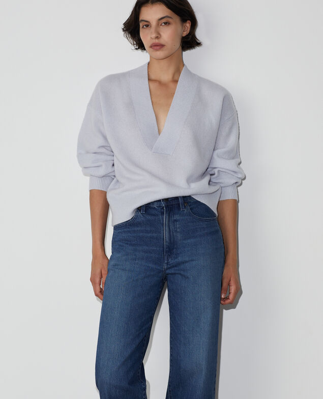 Pull col V en cachemire M610 bleu layette