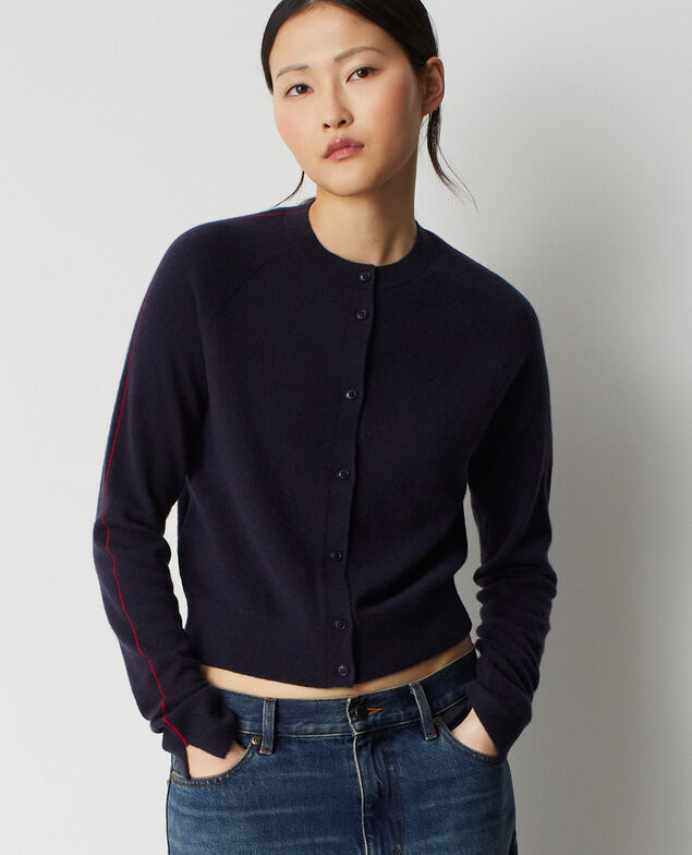 Cashmere crew-neck cardigan M699 navy st red