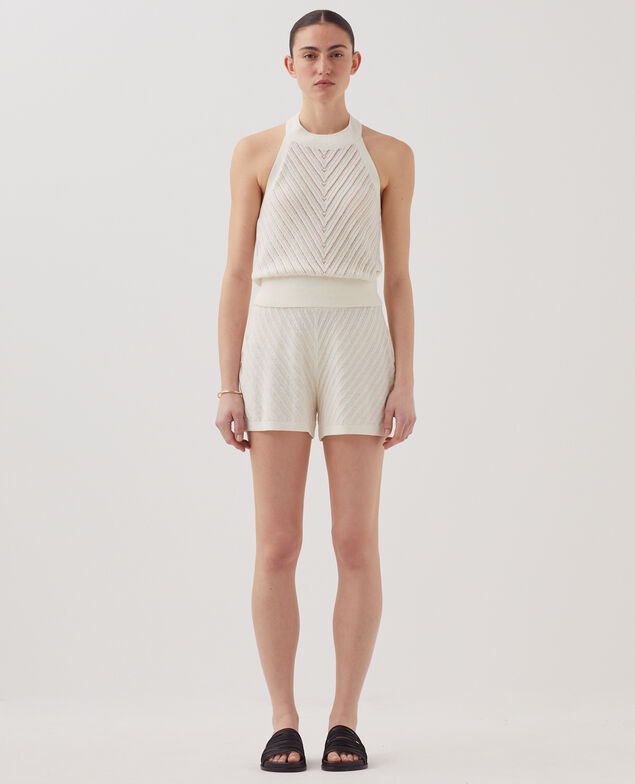 Textured knit shorts H011 eggnog