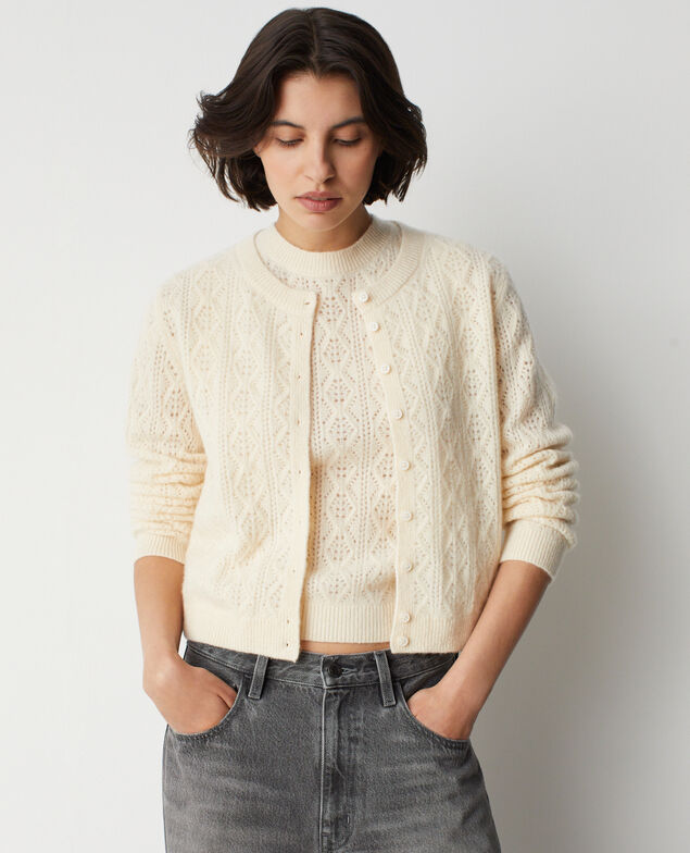 Open-knit cashmere cardigan M303 beige lin